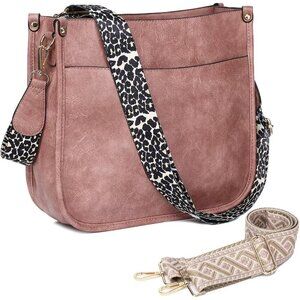 Women’s Pink Leather Purse Zipped Pockets Crossbody Bag and Shoulder Bag